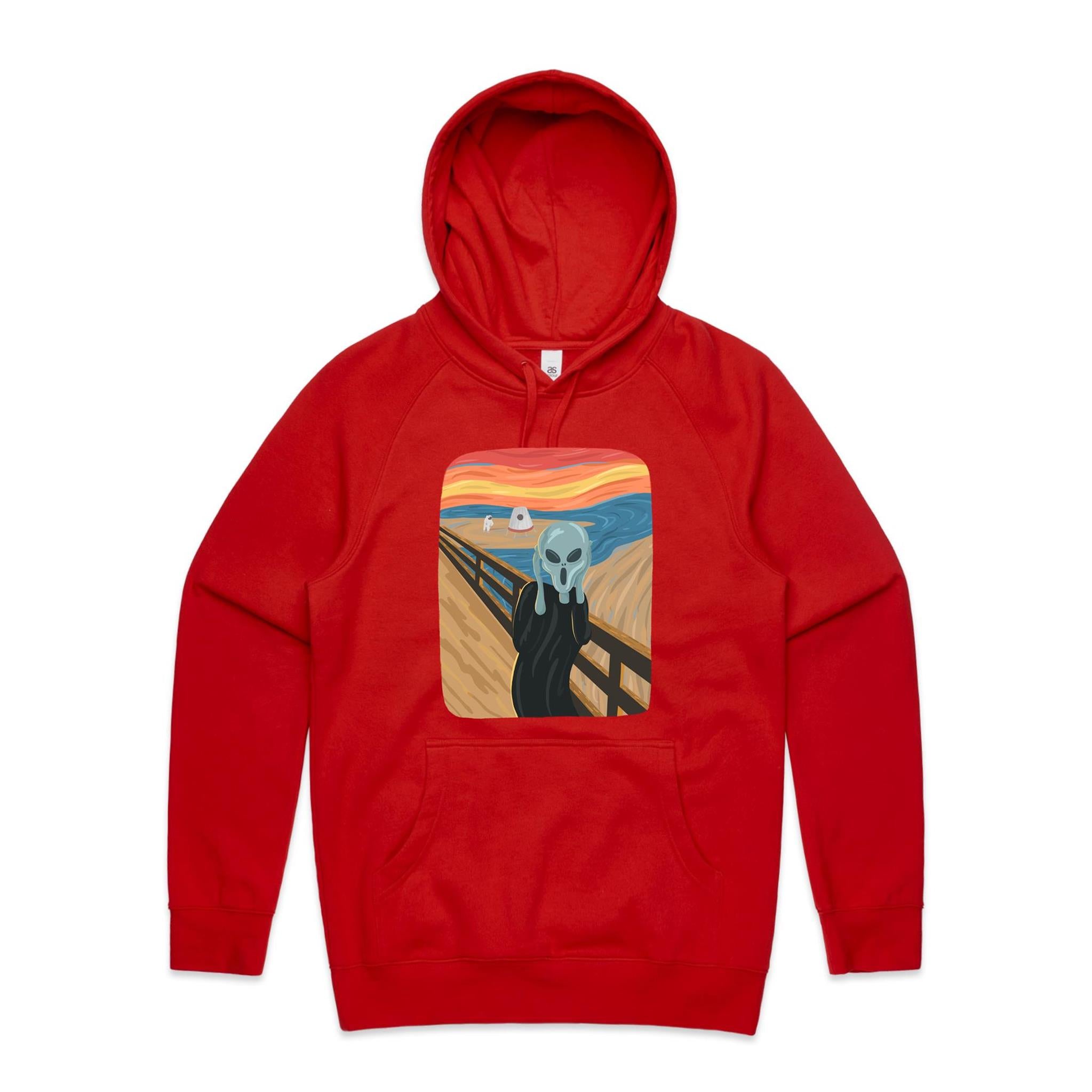 Alien Scream - Mens Hoodie Red Mens Hoodie Printed In Australia Sci Fi