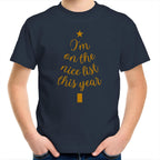 I'm On The Nice List This Year, Christmas - Kids Youth T-Shirt Navy Kids Christmas T-shirt Christmas Printed In Australia