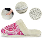 Pink Paisley Women's Fur Trim Thick-Sole Indoor Slippers Women's Fur Trimmed Slippers Printed Offshore