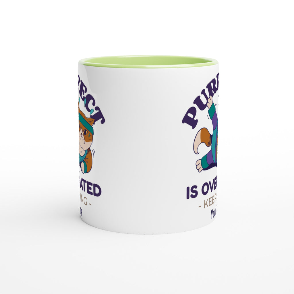 Personalised - Purrfect Is Overrated - White 11oz Ceramic Mug with Colour Inside Personalised 11oz Mug Customise Fitness Globally Fulfilled Name Personalise