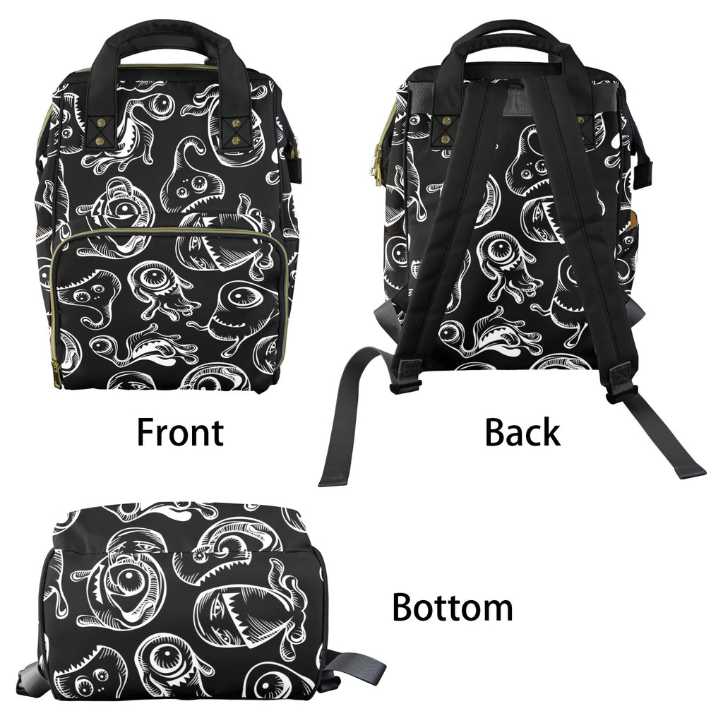 Monsters In Black And White - Multi-Function Backpack, Nappy / Diaper Bag