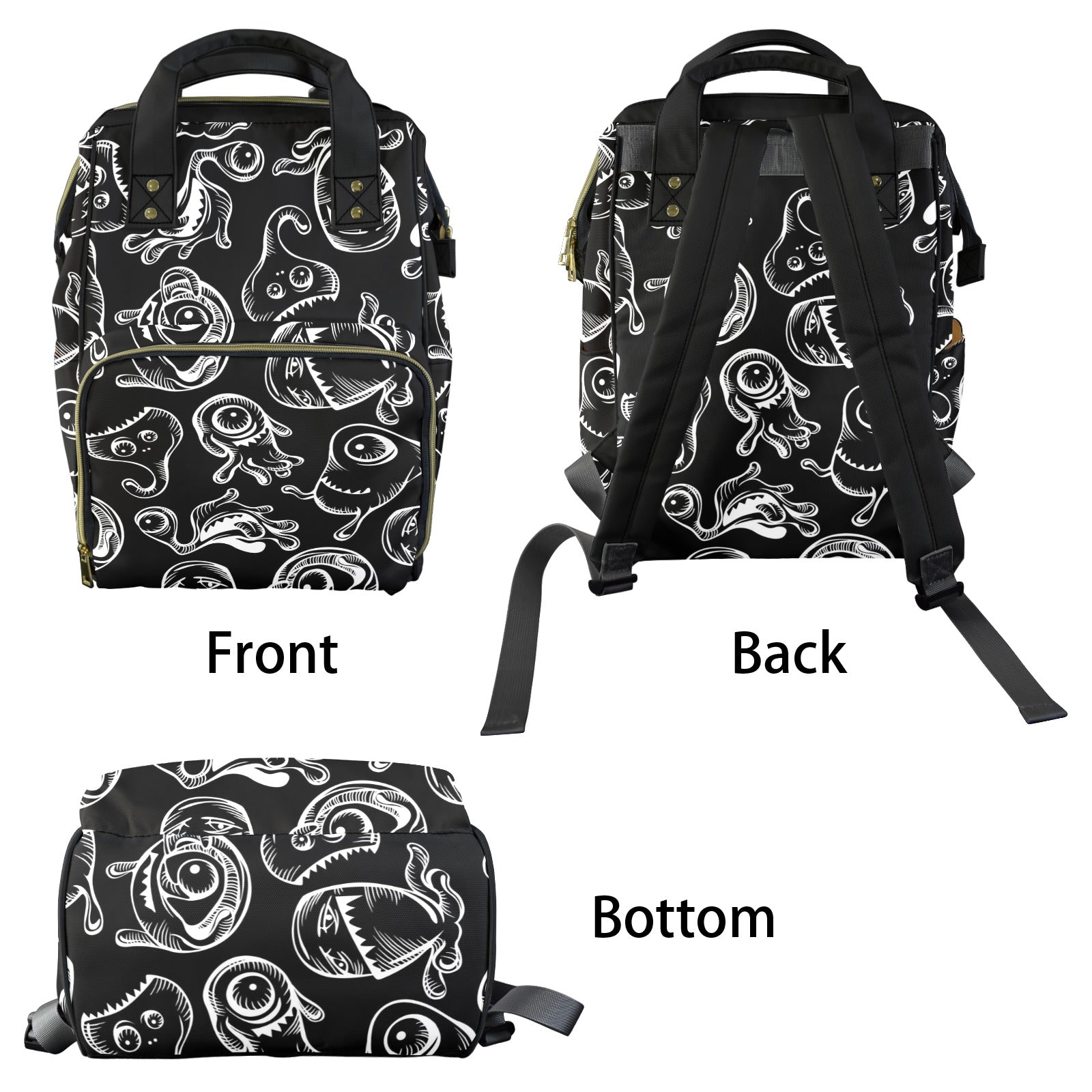 Monsters In Black And White - Multi-Function Backpack, Nappy / Diaper Bag