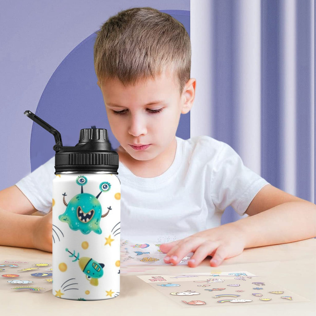 Happy Aliens Kids Water Bottle with Chug Lid (12 oz) Kids Water Bottle with Chug Lid Printed Offshore Sci Fi