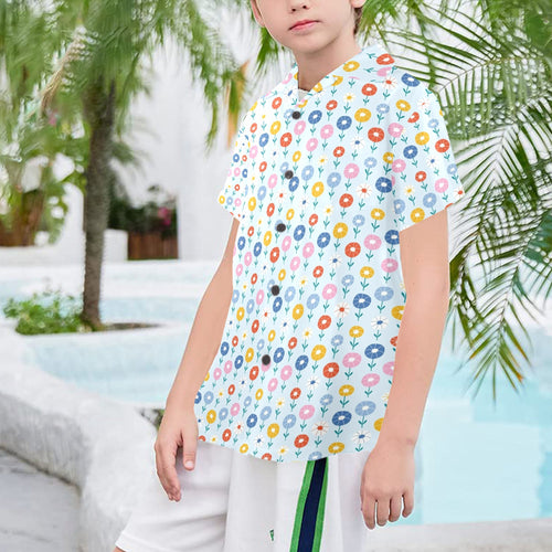 Abstract Cute Flowers Senior Kids Hawaiian Shirt Senior Kids Hawaiian Shirt 8-15 Plants Printed Offshore