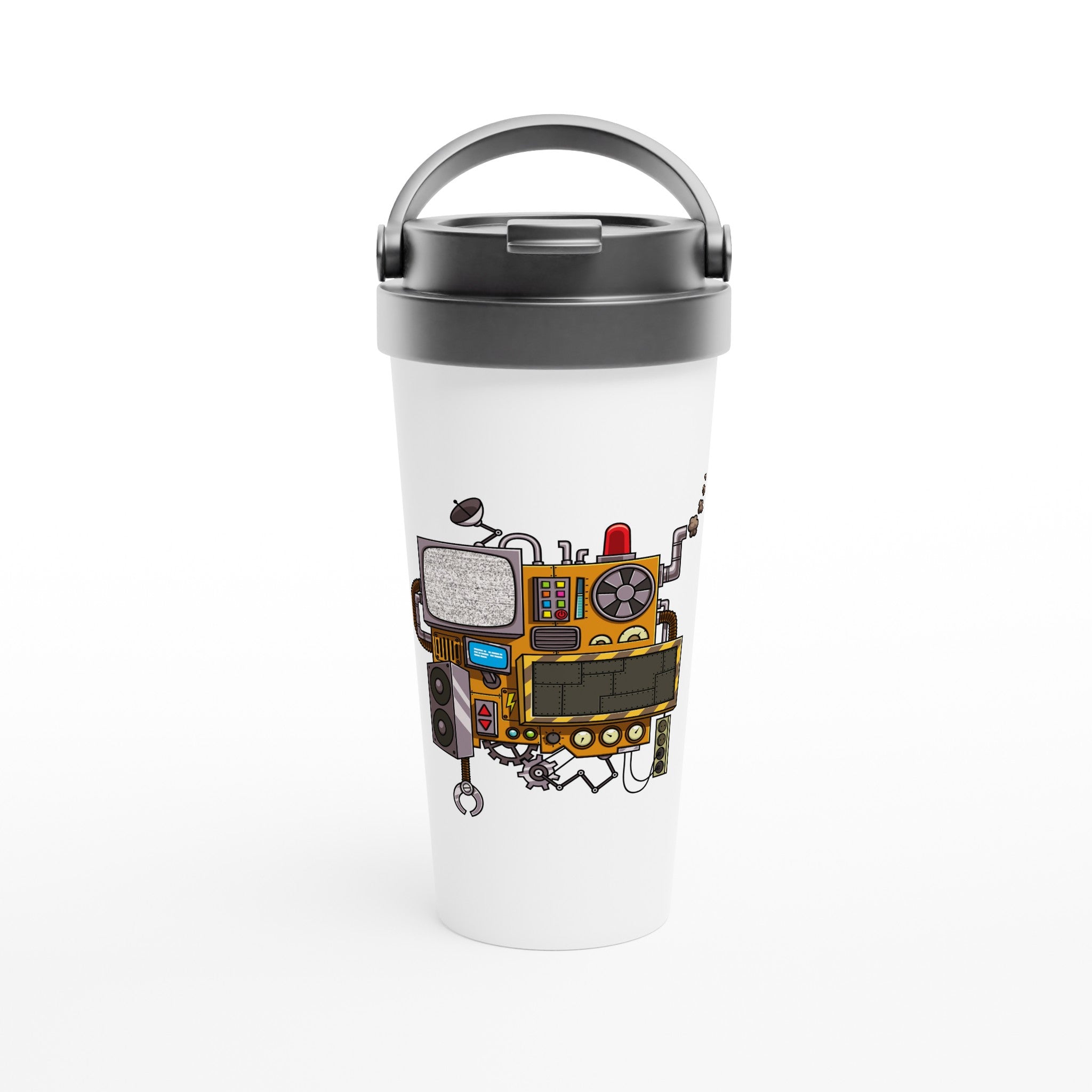 Mechanical Life - White 15oz Stainless Steel Travel Mug Default Title Travel Mug Globally Fulfilled Retro Sci Fi tech