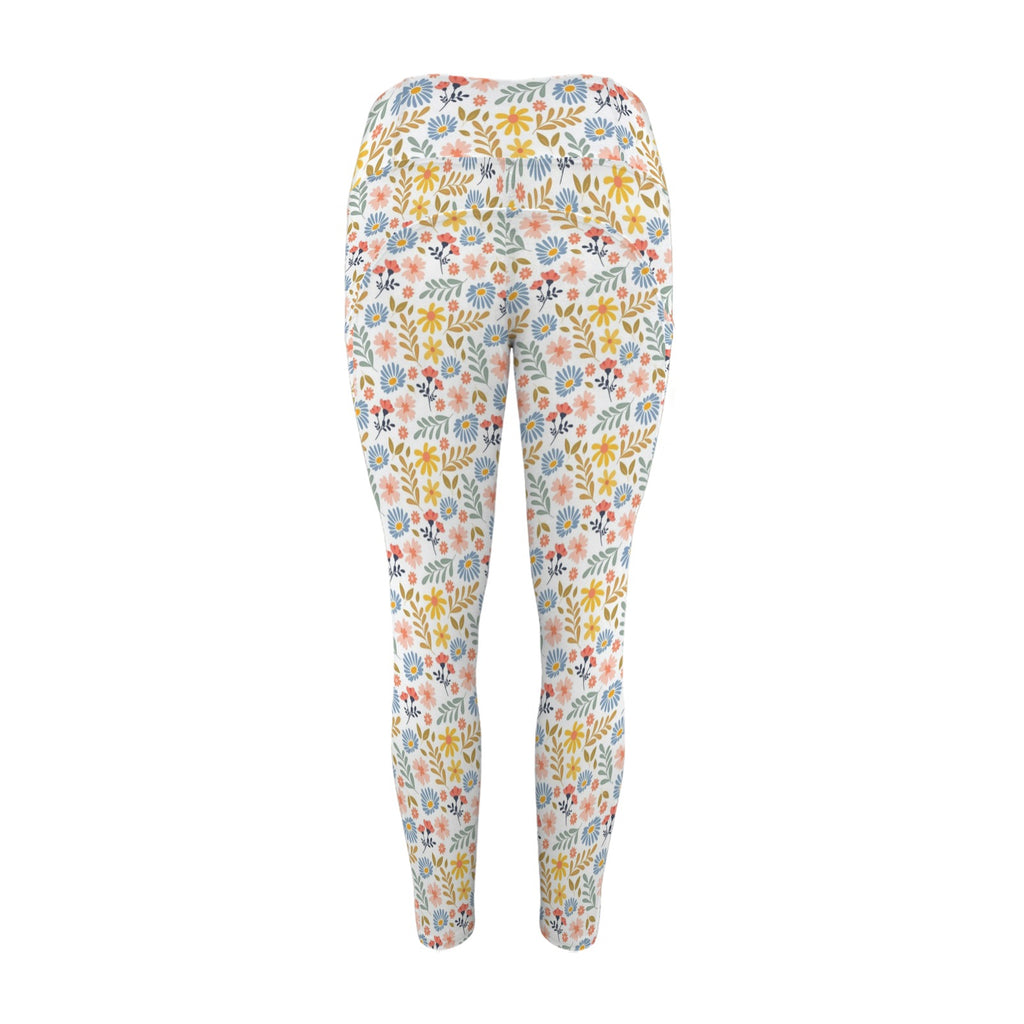 Boho Flowers And Leaves Women's High Waist Pockets Yoga Leggings Women's High Waist Pockets Yoga Leggings Plants Printed Offshore