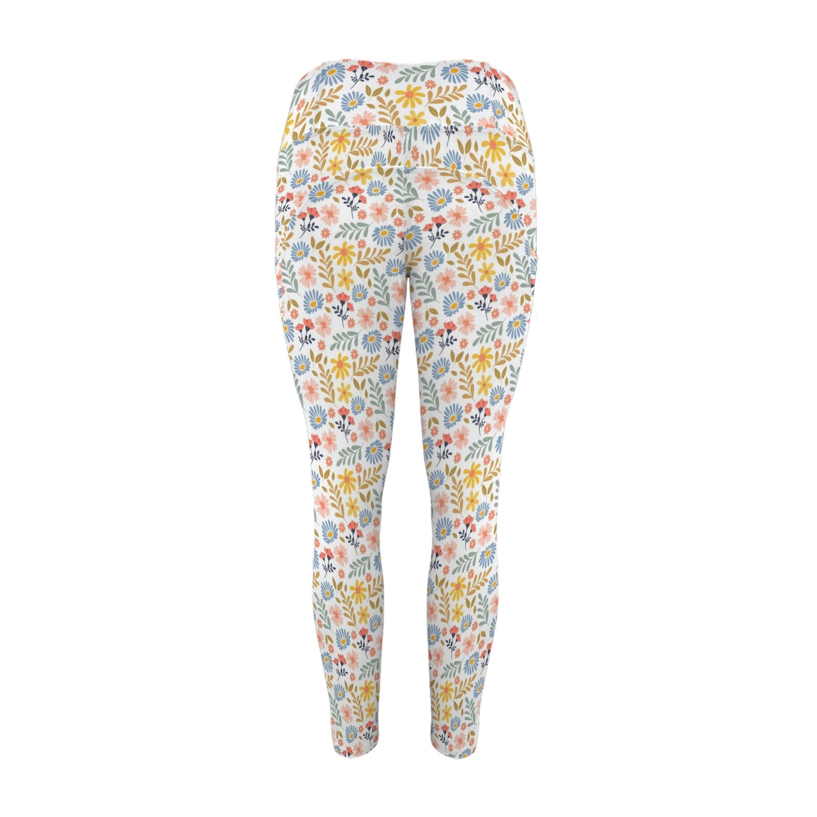 Boho Flowers And Leaves Women's High Waist Pockets Yoga Leggings Women's High Waist Pockets Yoga Leggings Plants Printed Offshore