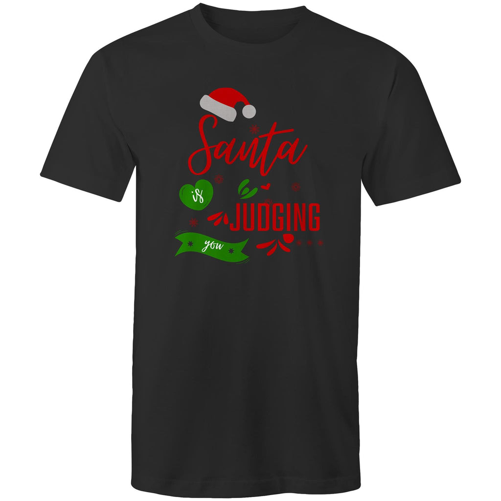 Santa Is Judging You - Mens T-Shirt Black Mens Christmas T-shirt Christmas Printed In Australia