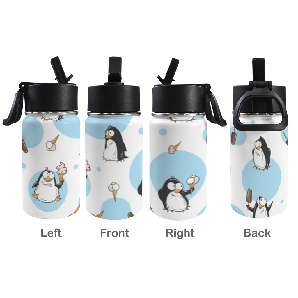 Cute Cartoon Penguins 12oz Kids Water Bottle with Straw Lid