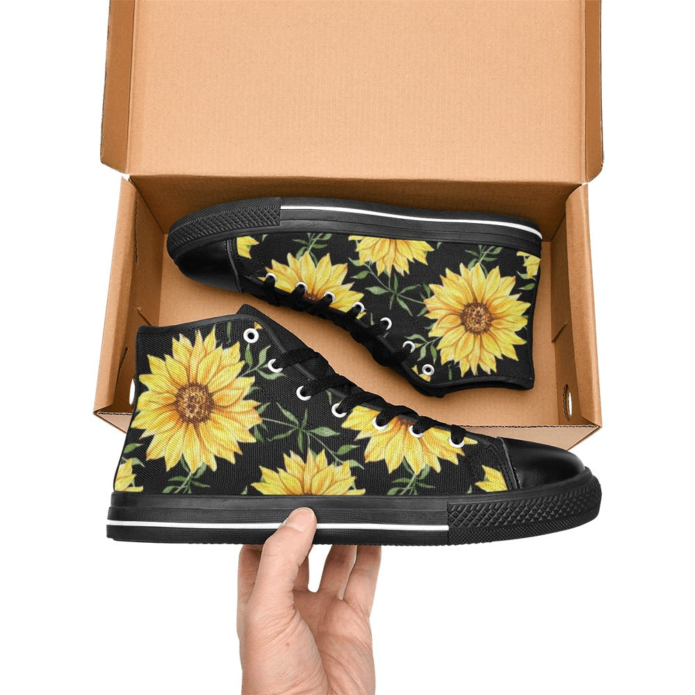 Painted Sunflowers - Kids High Top Canvas Shoes