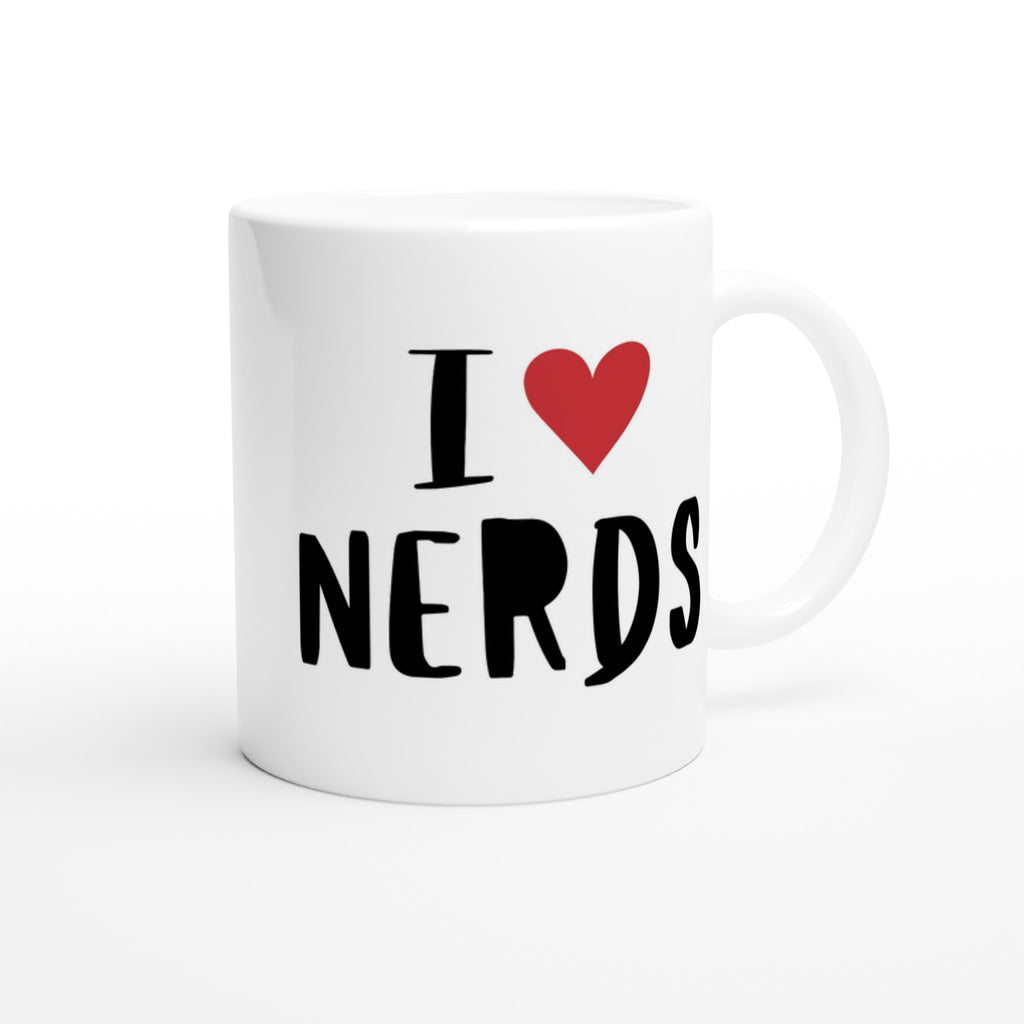 I Love Nerds, Red Heart - White 11oz Ceramic Mug White 11oz Mug Funny Globally Fulfilled