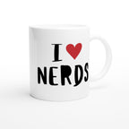 I Love Nerds, Red Heart - White 11oz Ceramic Mug White 11oz Mug Funny Globally Fulfilled
