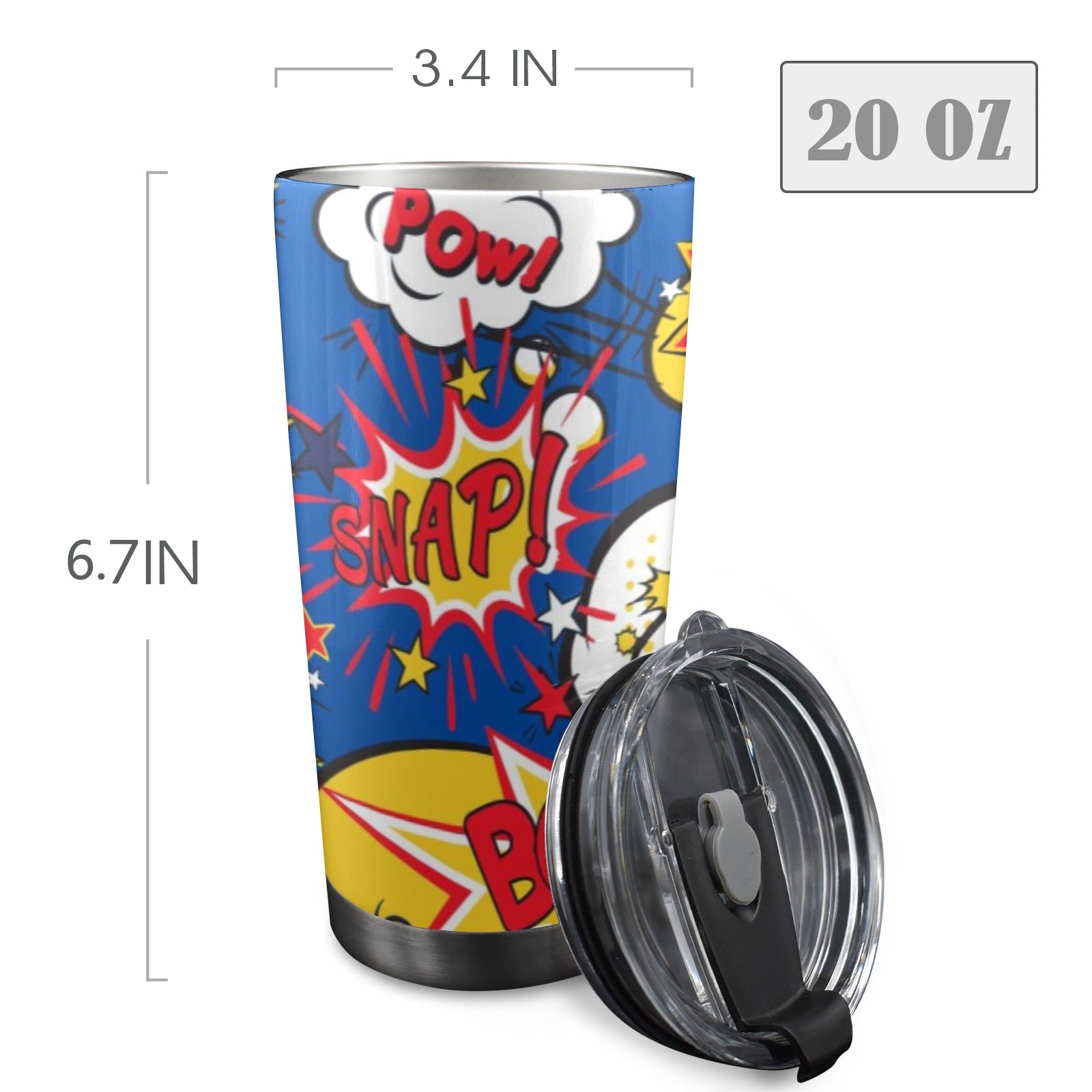 Blue Comic Book - 20oz Mobile Tumbler with Lid (Black Lock) 20oz Travel Mug comic Printed Offshore