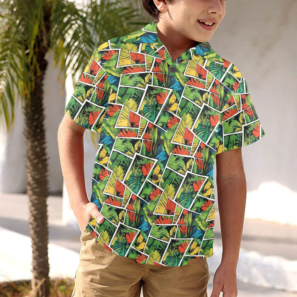 Tropical Comic Book Style Junior Kids Hawaiian Shirt