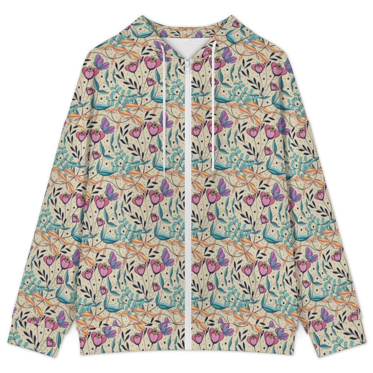 Butterfly Floral Women's Full-Zip Hoodie