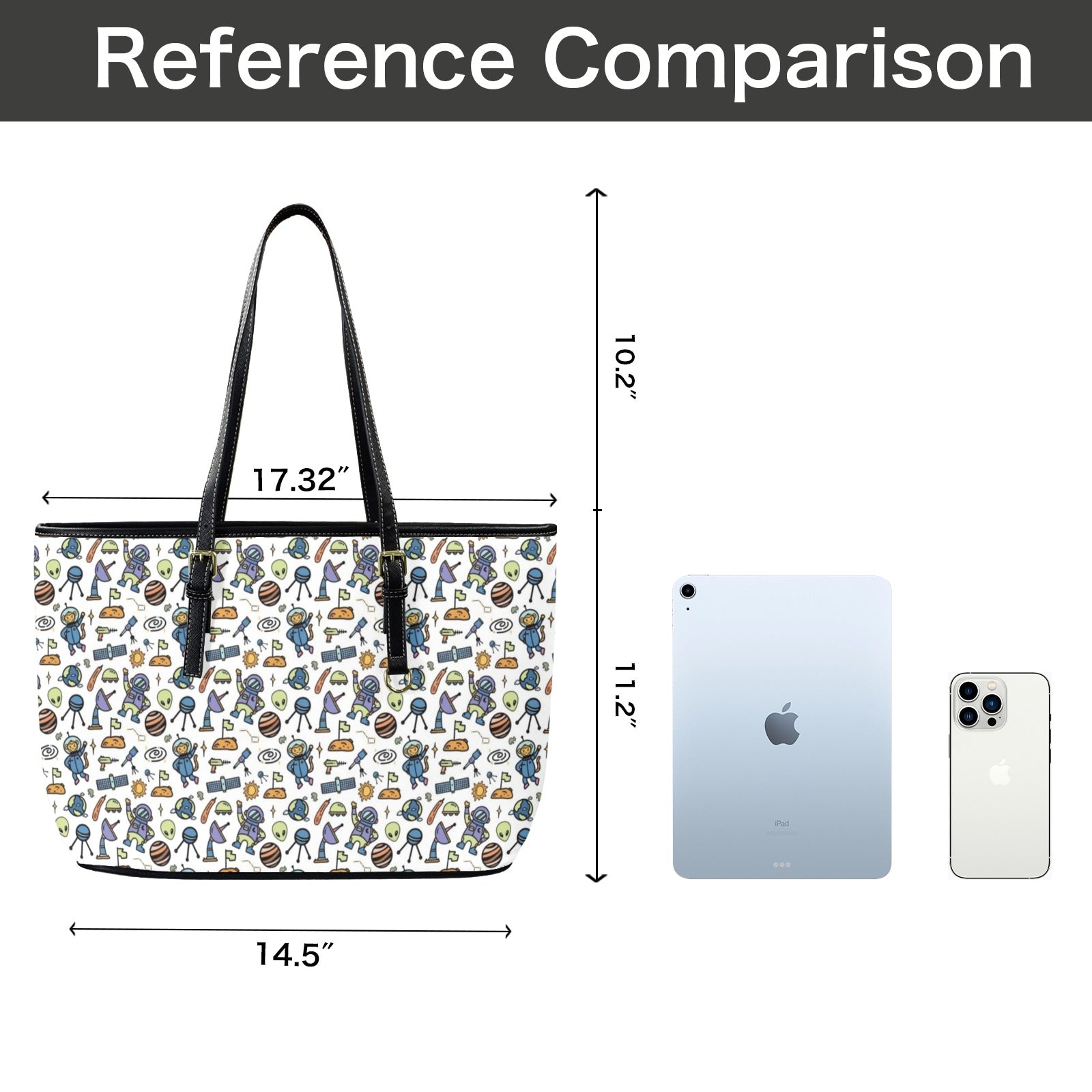 All About Space PU Leather Tote Bag Large Leather Tote Bag-Large Printed Offshore Sci Fi Space