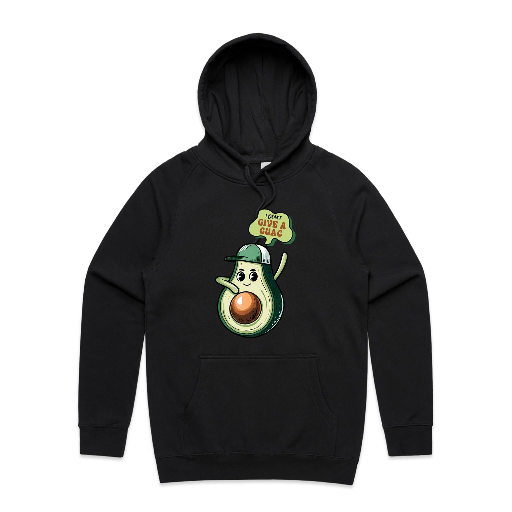 I Don't Give A Quac, Avocado - Mens Hoodie Black Mens Hoodie Food Printed In Australia