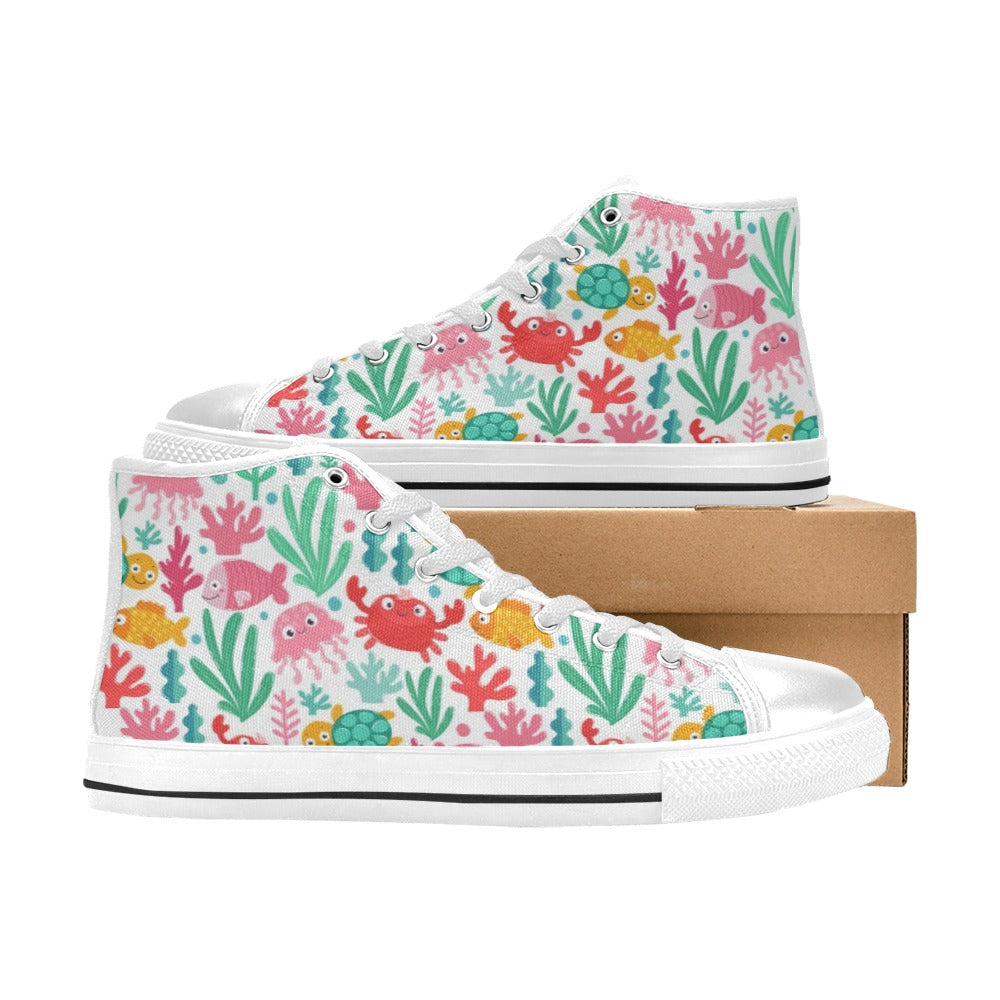 Under The Sea - Kids High Top Canvas Shoes