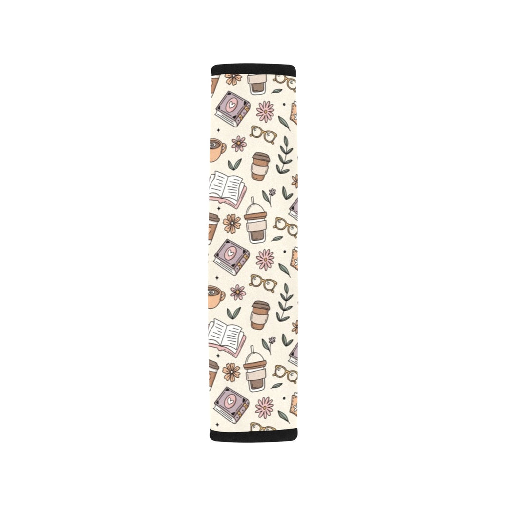 Books And Coffee Car Seat Belt Cover 7''x10'' (Pack of 2) Car Seat Belt Cover 7x10 (Pack of 2) Coffee Printed Offshore Reading