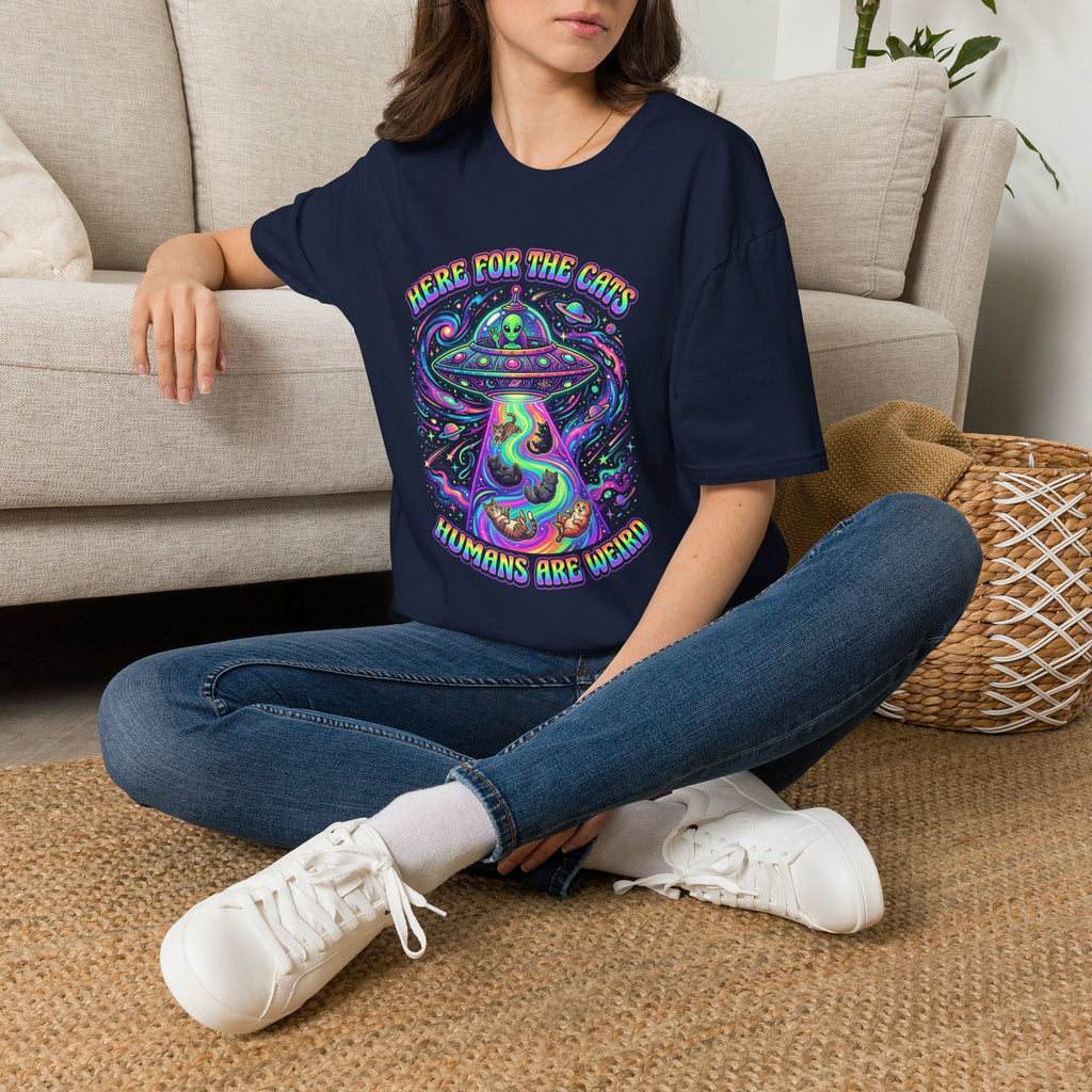 Here For The Cats Alien UFO Unisex T-Shirt Unisex Adult T-shirt animal Globally Fulfilled Sci Fi