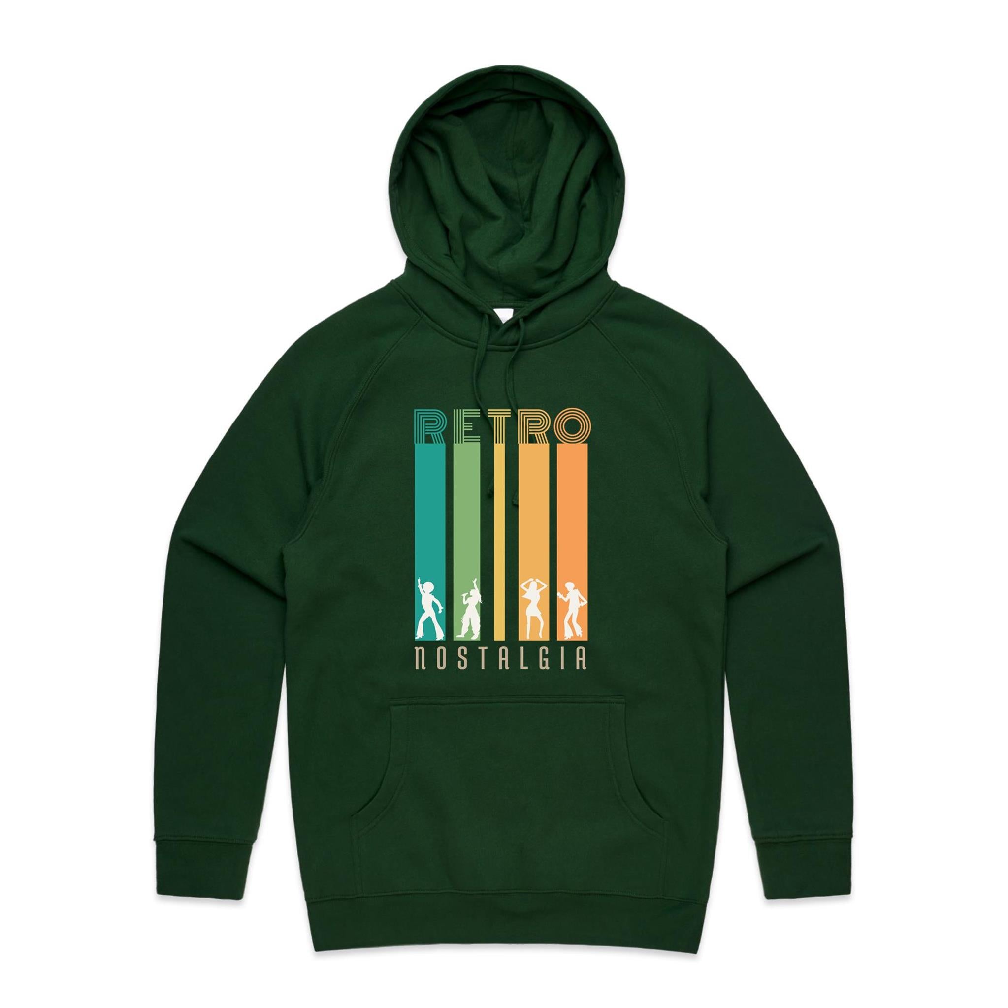 Retro Nostalgia - Mens Hoodie Forest Green Mens Hoodie Printed In Australia Retro