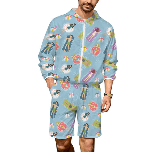 Beach Float Men's Lightweight Sun Hoodie & Shorts Set 4XL Men's Lightweight Sun Hoodie & Shorts Printed Offshore Summer