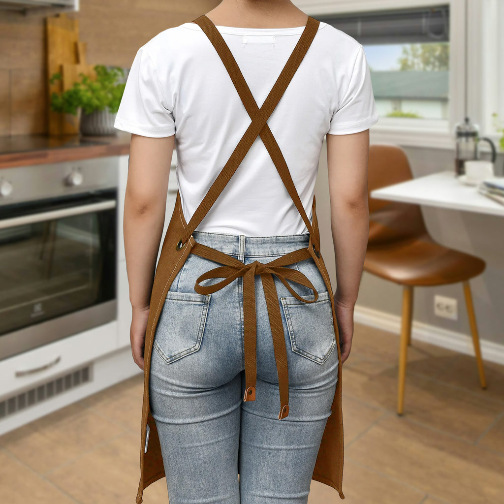 Plantaholic Unisex Canvas Cross Back Chef Apron with Large Pockets Canvas Apron Plants Printed Offshore