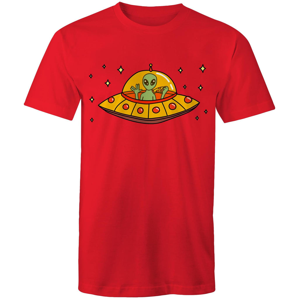 Alien Pizza - Mens T-Shirt Red Mens T-shirt Food Printed In Australia Sci Fi