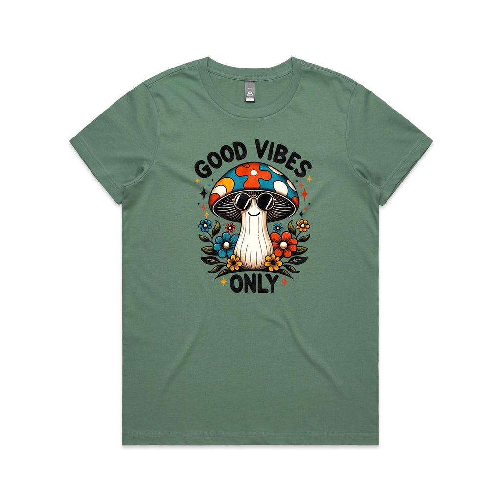 Good Vibes Only, Hippie Mushroom With Sunglasses - Womens T-shirt