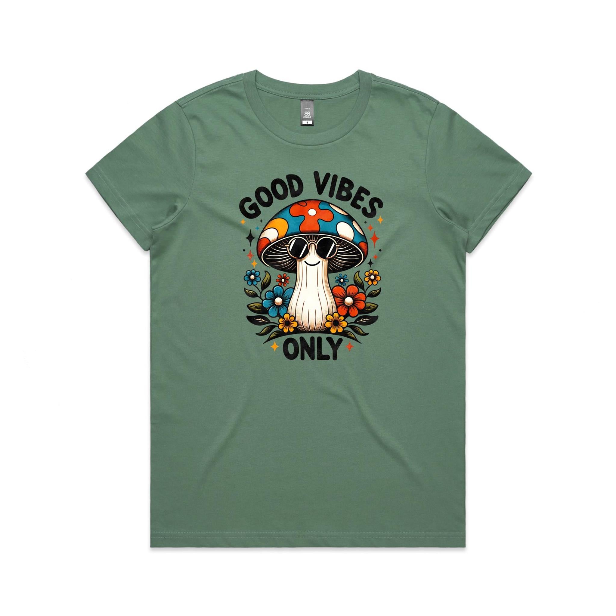 Good Vibes Only, Hippie Mushroom With Sunglasses - Womens T-shirt