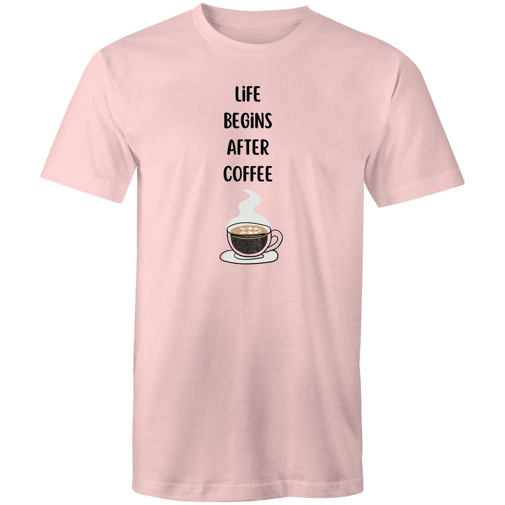 Life Begins After Coffee - Mens T-Shirt Pink Mens T-shirt Coffee Printed In Australia