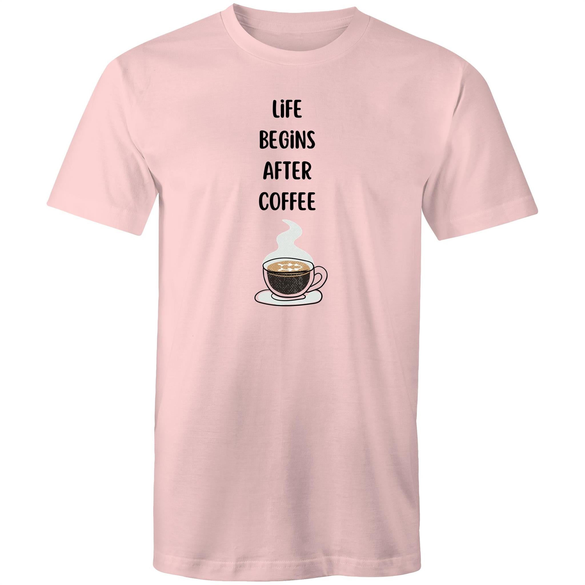 Life Begins After Coffee - Mens T-Shirt Pink Mens T-shirt Coffee Printed In Australia