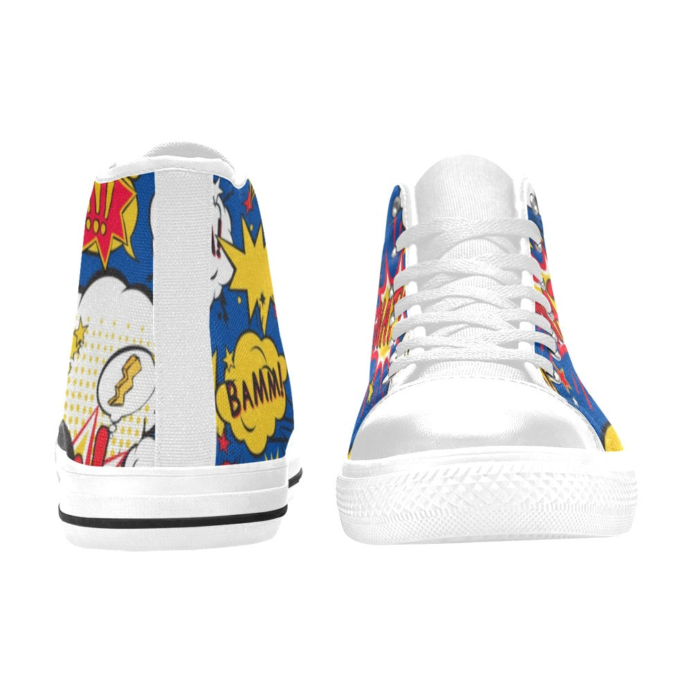 Blue Comic Book - Women's High Top Canvas Shoes