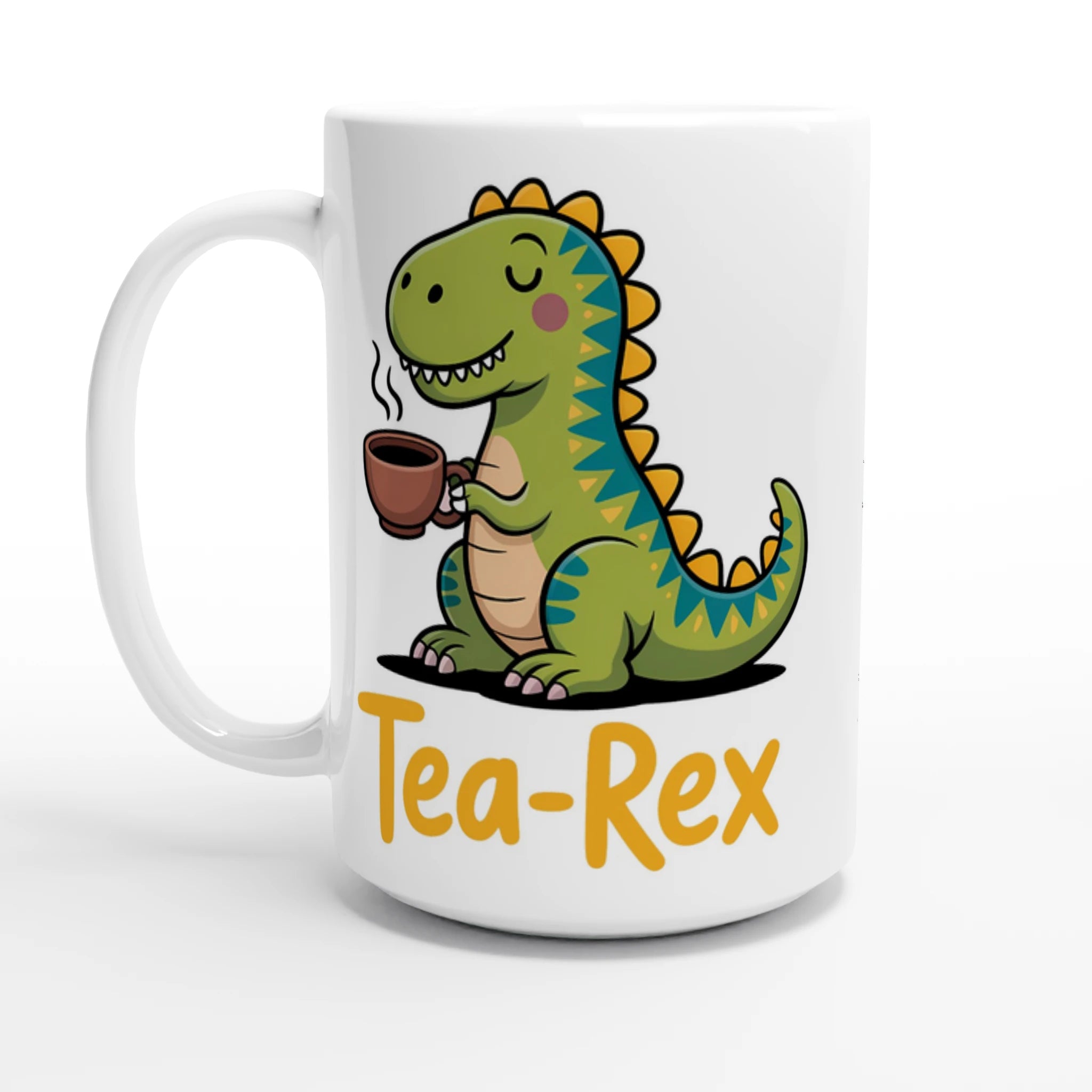 Personalised - Tea-Rex, Tea Drinking Dinosaur - White 15oz Ceramic Mug Default Title Personalised 15oz Mug Globally Fulfilled Tea