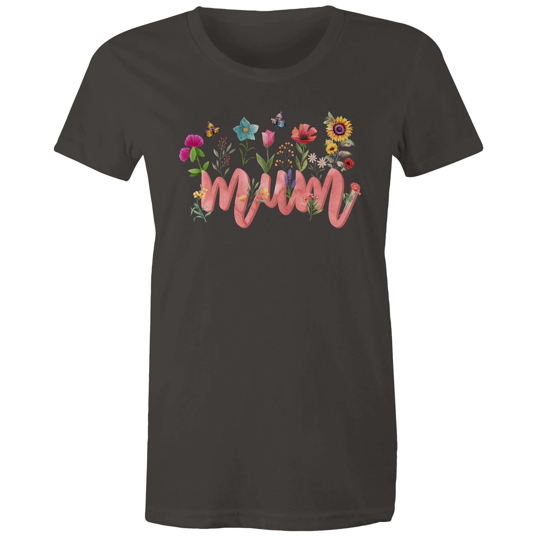 Mum, Flowers And Butterflies - Womens T-shirt