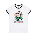 Cool Beans, Coffee Women's AS Colour Ringer Tee White Black Womens Ringer T-shirt Coffee Printed In Australia
