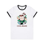 Cool Beans, Coffee - Women's Ringer Tee White Black Womens Ringer T-shirt Coffee Printed In Australia