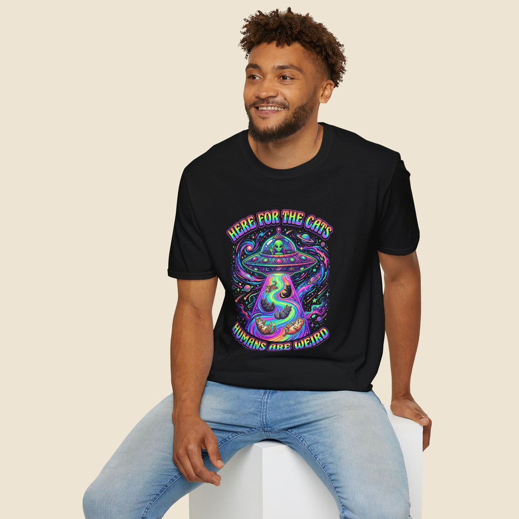 Here For The Cats Alien UFO Unisex T-Shirt Unisex Adult T-shirt animal Globally Fulfilled Sci Fi