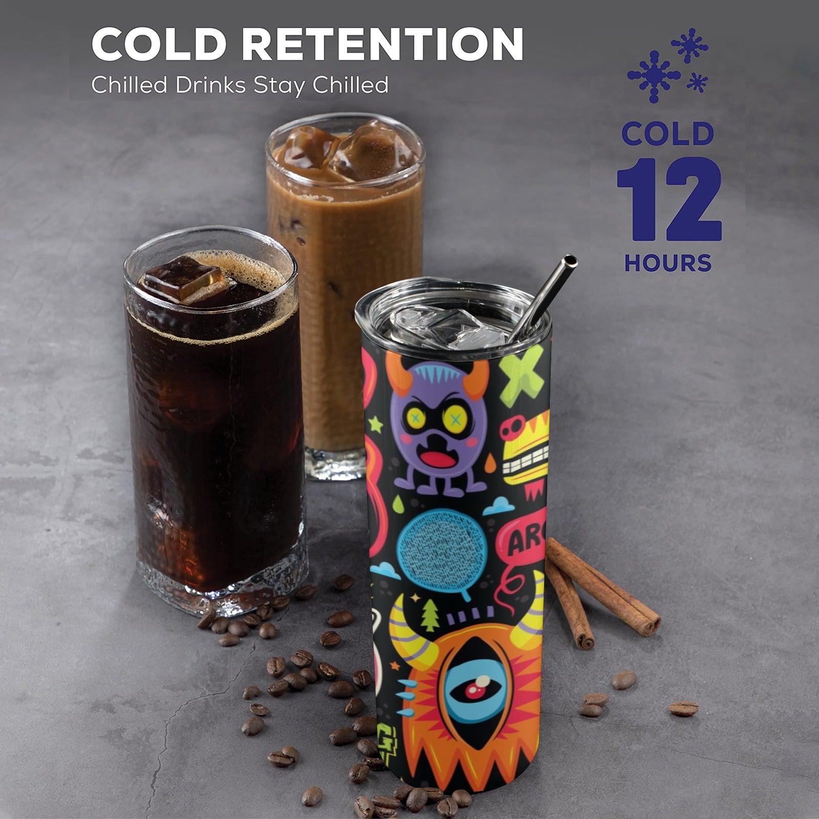 Monster Kids - 20oz Tall Skinny Tumbler with Lid and Straw