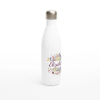 Flower Frame Name - White 17oz Stainless Steel Water Bottle Personalised Water Bottle customise Globally Fulfilled Name personalise