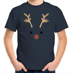 Red Nose Reindeer - Kids Youth T-Shirt Navy Kids Christmas T-shirt Christmas Printed In Australia