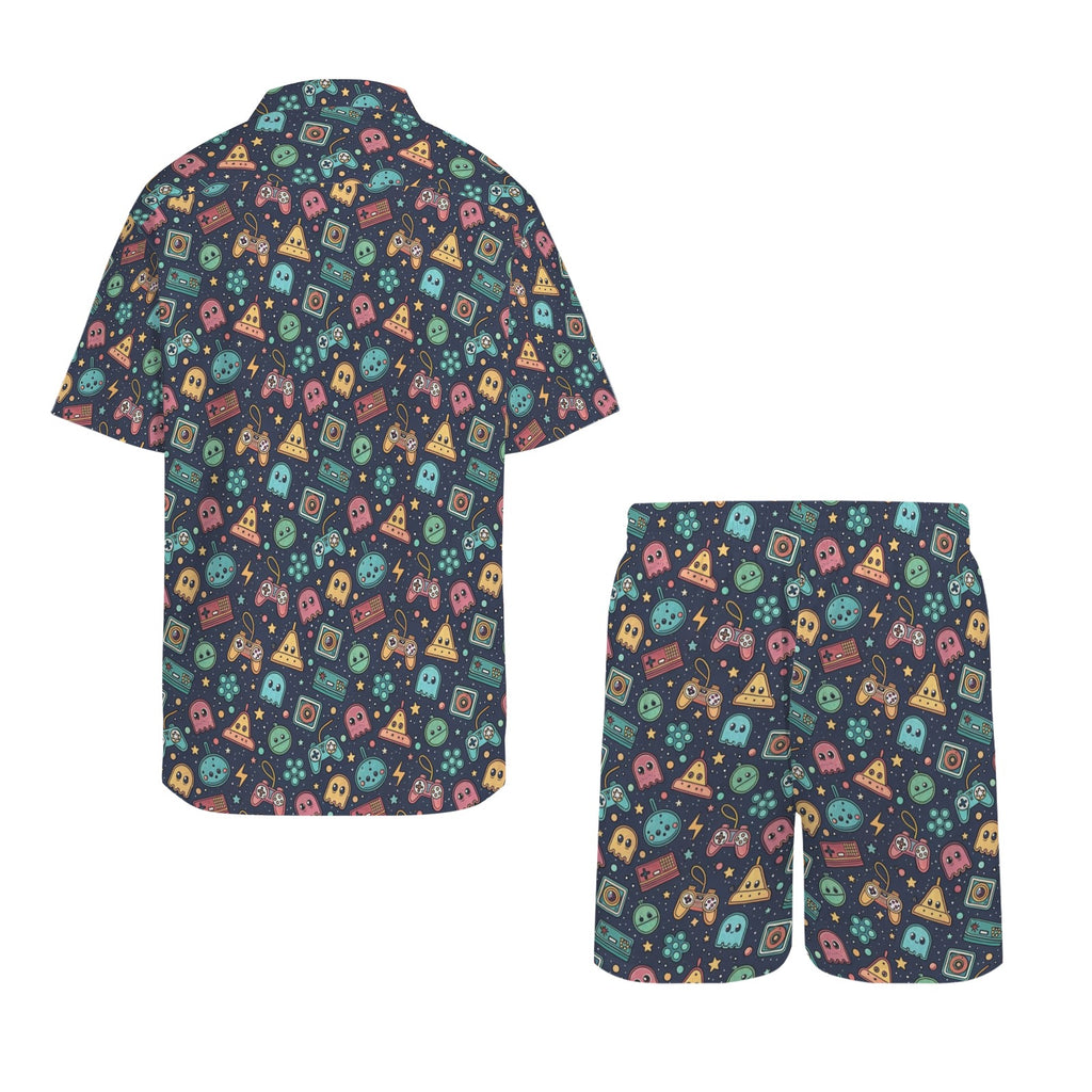 Video Game Men's Hawaiian Shirt & Shorts Set Men's Hawaiian Shirt & Shorts Set Games Printed Offshore Retro