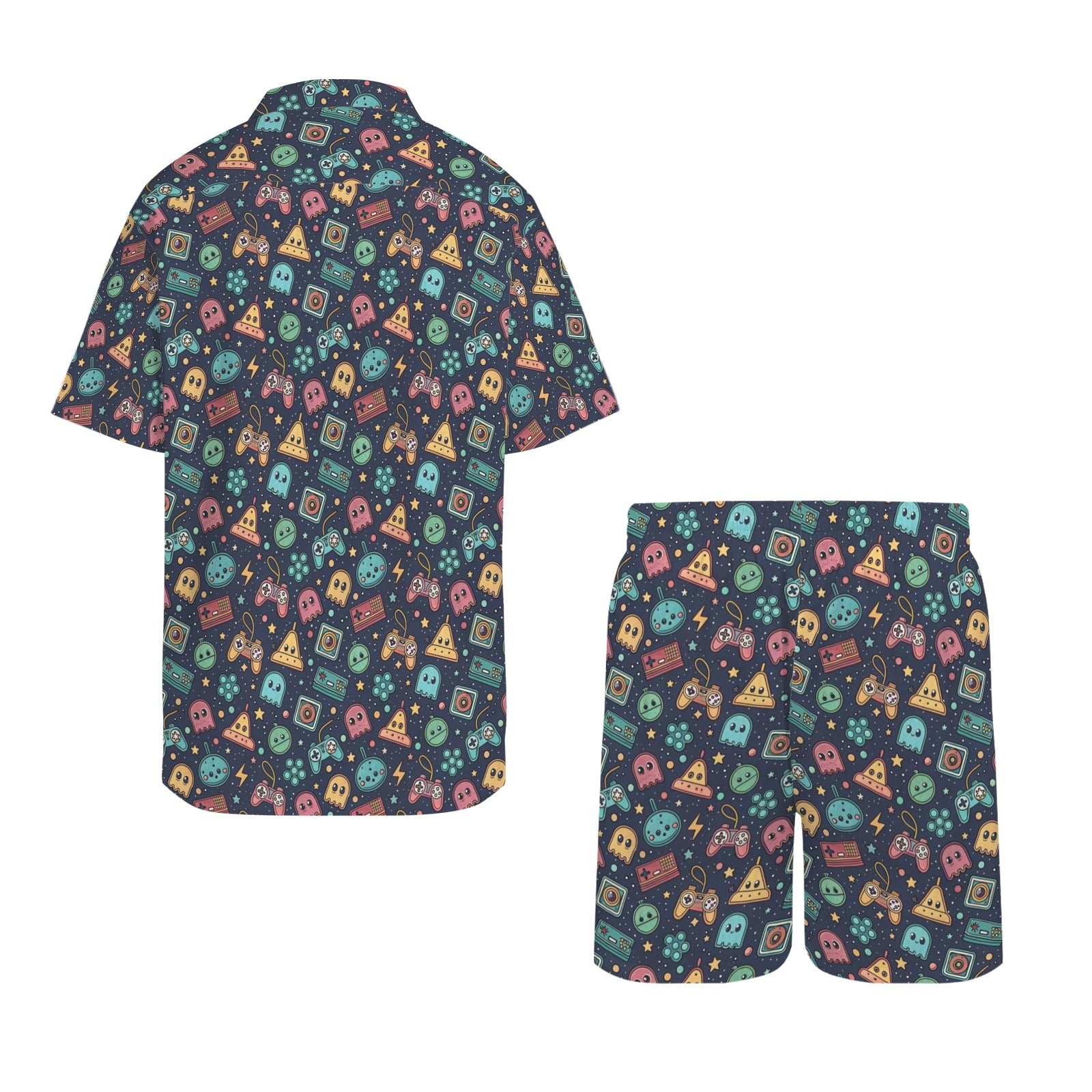 Video Game Men's Hawaiian Shirt & Shorts Set Men's Hawaiian Shirt & Shorts Set Games Printed Offshore Retro