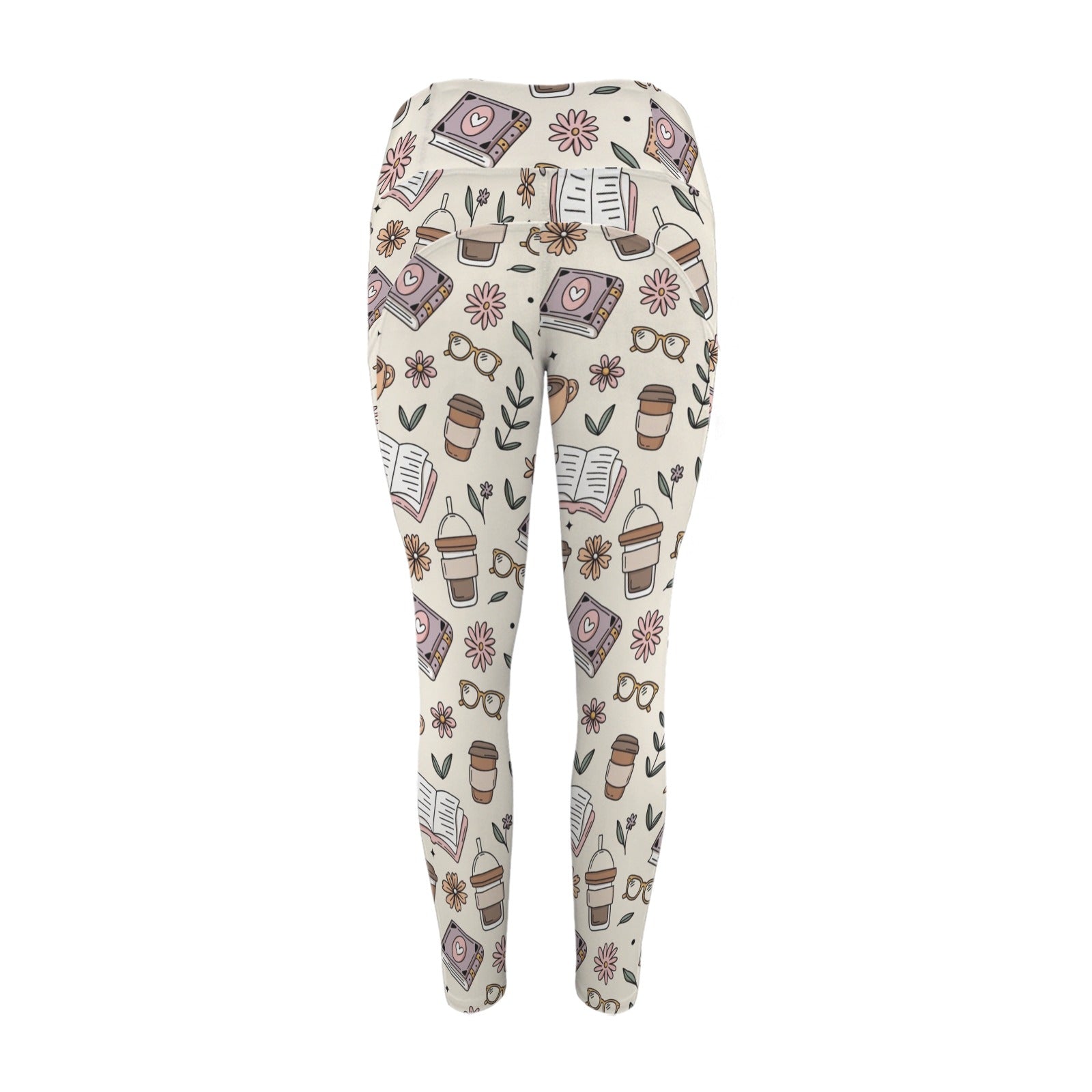 Books And Coffee - Women's High Waist Pockets Yoga Leggings