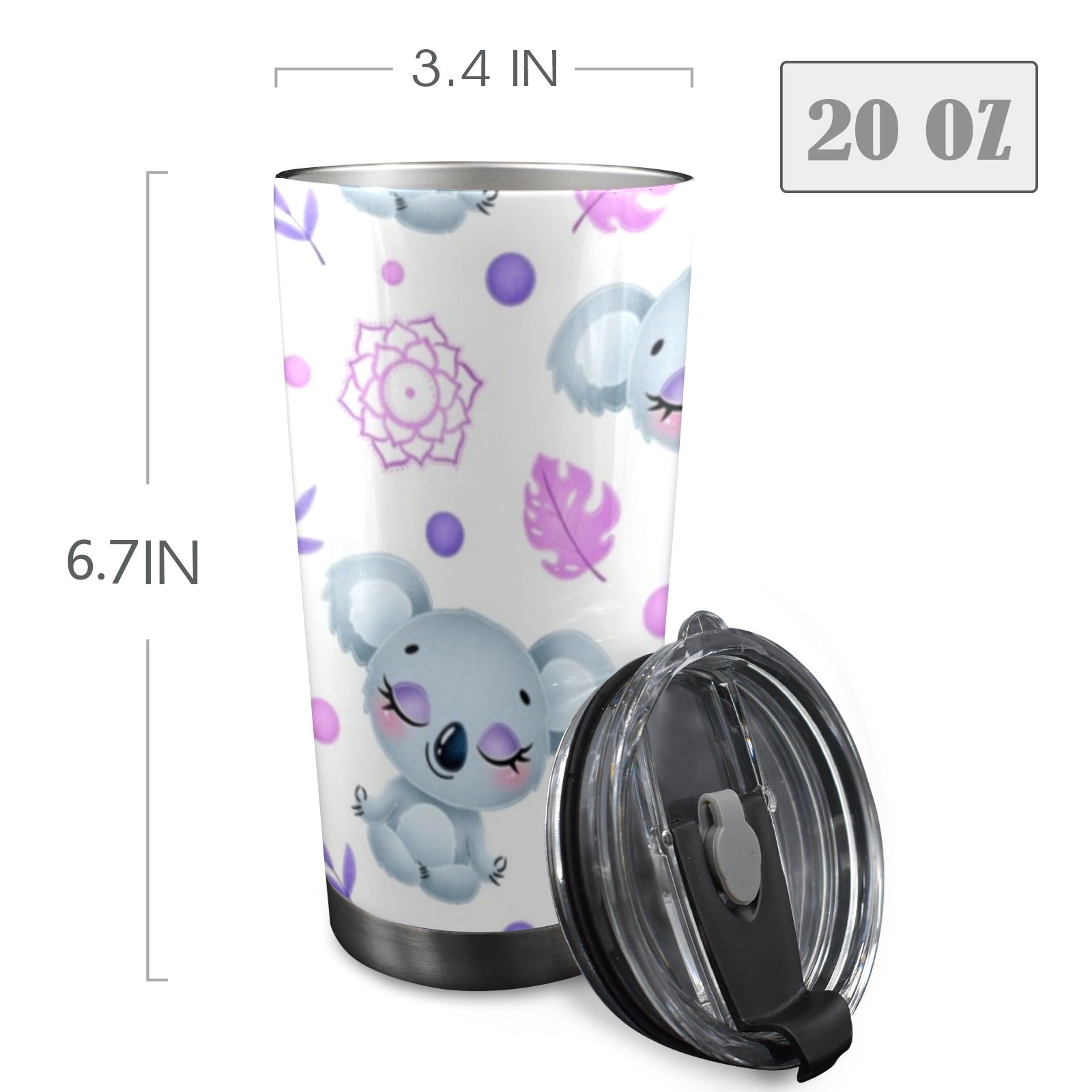Zen Koala 20oz Mobile Tumbler with Lid (Black Lock) 20oz Travel Mug animal Australia Printed Offshore