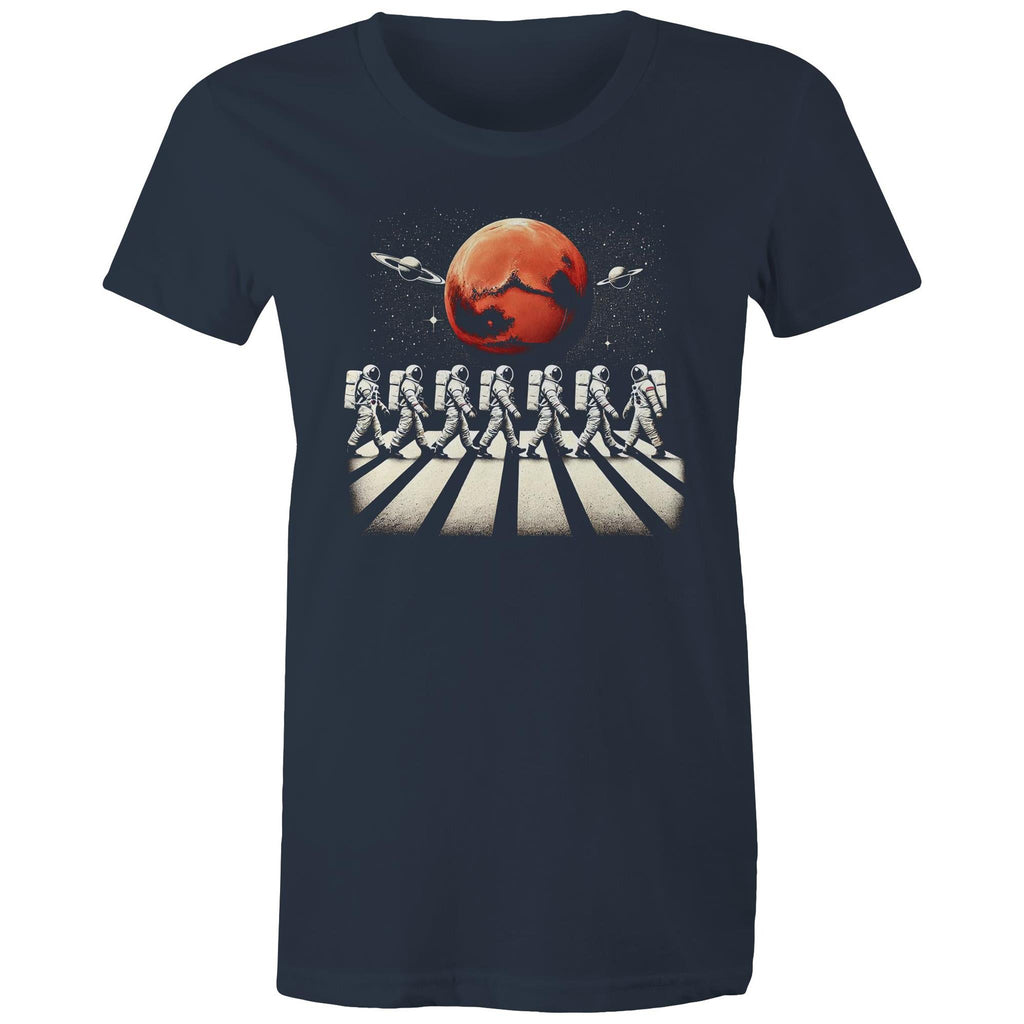 Astronaut Zebra Crossing In Space - Womens T-shirt Navy Womens T-shirt Printed In Australia Space