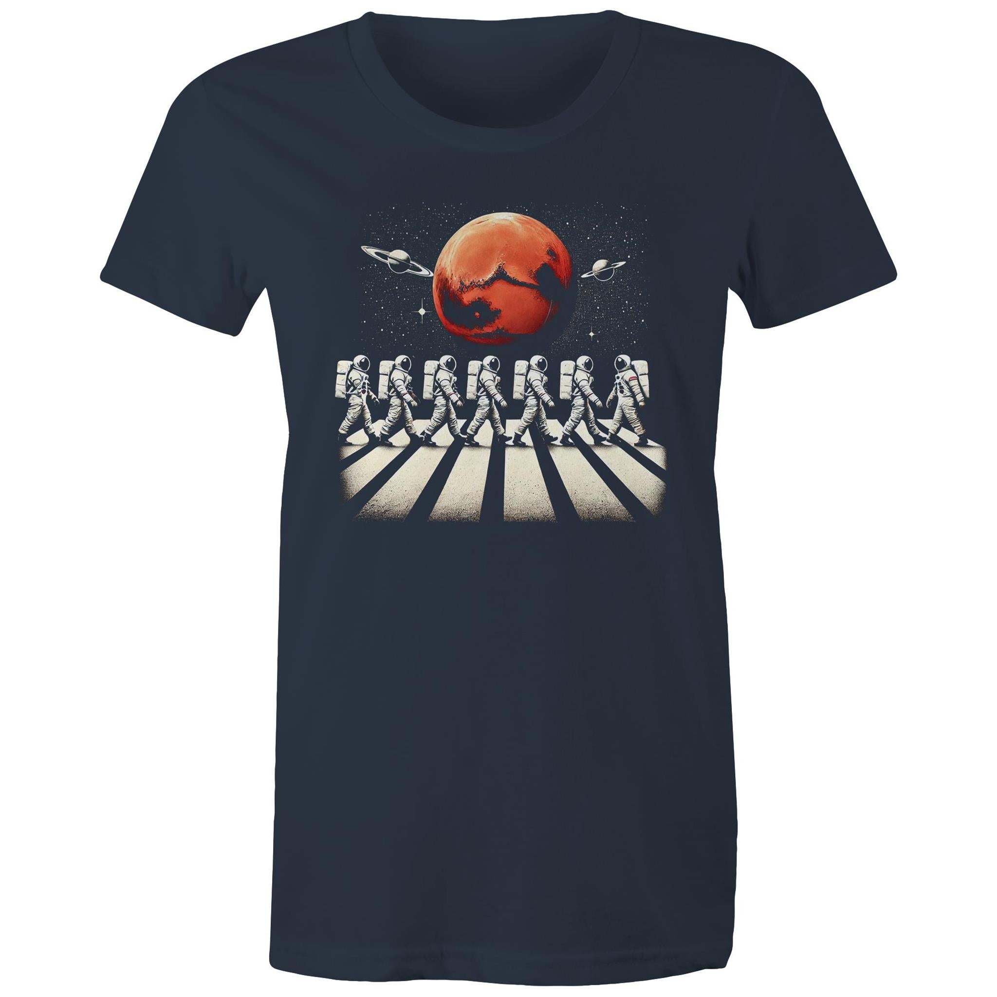 Astronaut Zebra Crossing In Space - Womens T-shirt Navy Womens T-shirt Printed In Australia Space