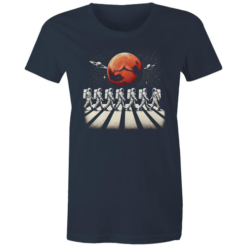 Astronaut Zebra Crossing In Space - Womens T-shirt Navy Womens T-shirt Printed In Australia Space