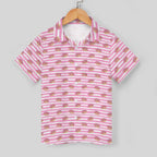 Pink Doughnut Stripes Kids Youth Short Sleeve Button Up Shirt