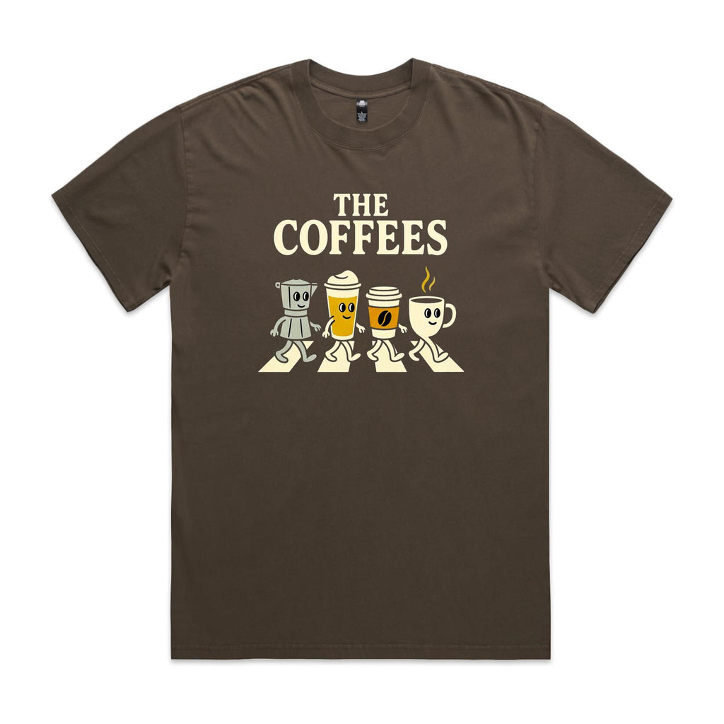 The Coffees, Crossing Road AS Colour Heavy Faded Tee Unisex Faded brown Heavy Faded T-shirt Coffee Music Printed In Australia